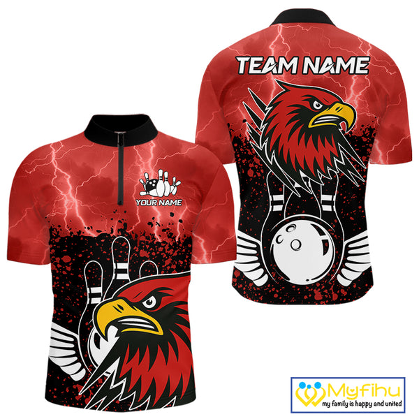 Black and Red Lightning thunder storm Eagle Bowling Shirts for Men Custom Team bowling jerseys NQS10022