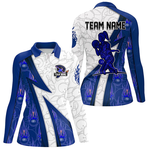 Custom Bowling Polo, Quarter Zip Shirt For Women blue flame camo Bowling shirts, Bowling Team jerseys NQS7937