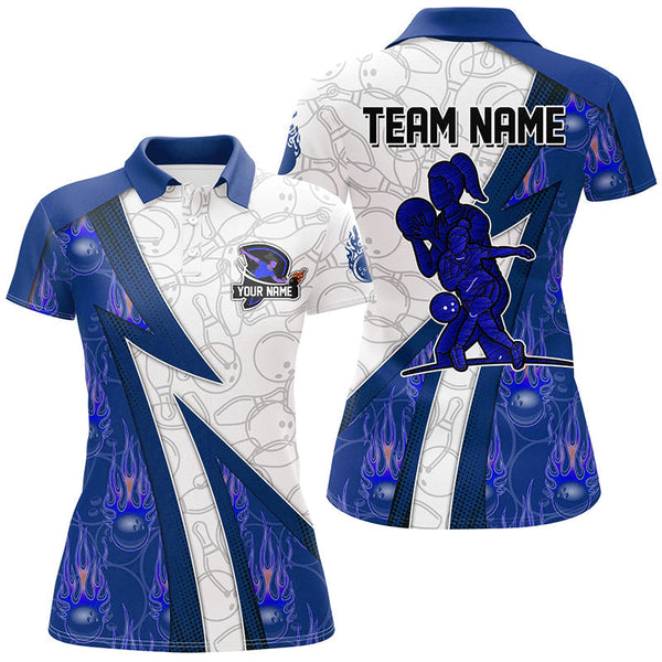 Custom Bowling Polo, Quarter Zip Shirt For Women blue flame camo Bowling shirts, Bowling Team jerseys NQS7937