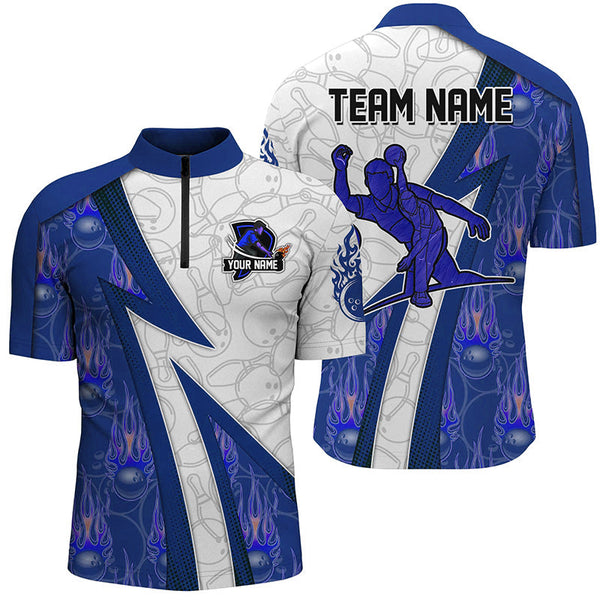Custom Bowling Polo, Quarter Zip Shirt For Men blue flame camo Bowling shirts, Bowling Team jerseys NQS7937