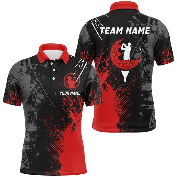 Black and Red Mens golf polo shirts custom male golf attire for men, personalized golf gifts NQS8127