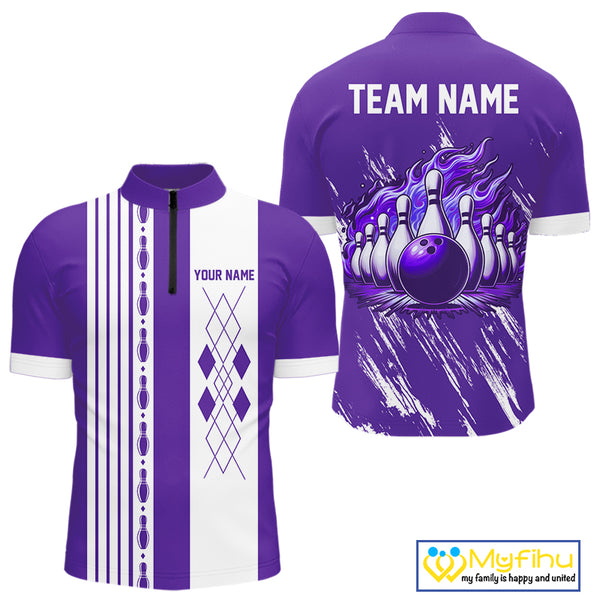 Retro Purple argyle Flame Bowling shirts For Men custom bowling team jerseys Mens Bowler Outfits NQS10326