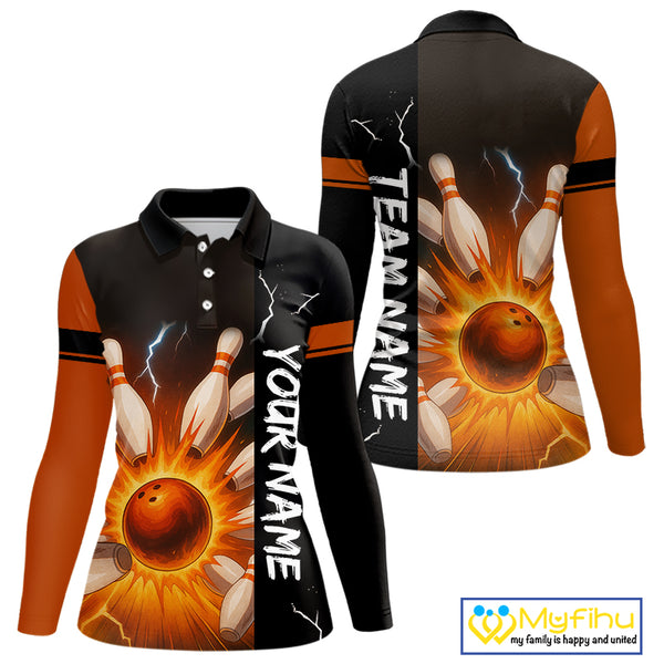 Orange Flame Lightning thunder Bowling shirt For Women custom bowling team jersey Bowler Outfits NQS10329