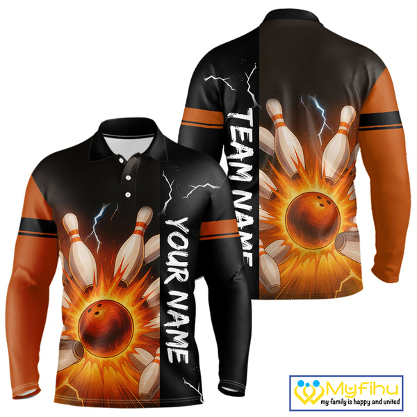 Orange Flame Lightning thunder Bowling shirts For Men custom bowling team jerseys Mens Bowler Outfits NQS10329