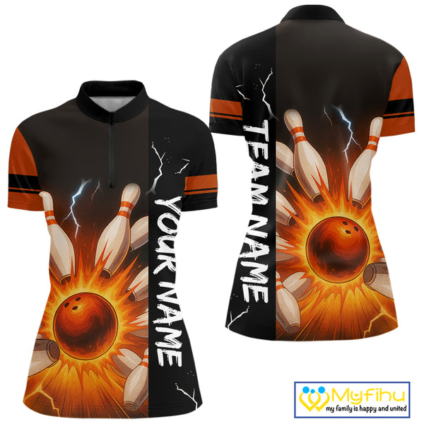 Orange Flame Lightning thunder Bowling shirt For Women custom bowling team jersey Bowler Outfits NQS10329