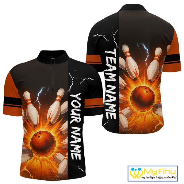 Orange Flame Lightning thunder Bowling shirts For Men custom bowling team jerseys Mens Bowler Outfits NQS10329