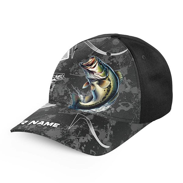Largemouth Bass fishing black camo Custom Bass fishing hat Unisex Fishing Baseball Angler hat cap NQS10328