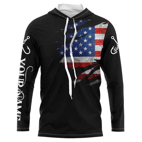 US fishing fish on black American flag UV protection Customize performance long sleeve fishing shirts NQS6233
