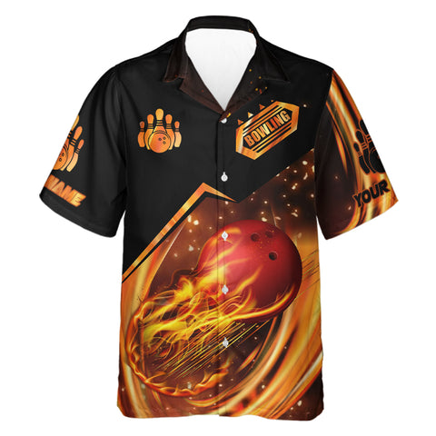 Hawaiian bowling shirts custom name flame bowling shirt, personalized bowling team shirts NQS4453