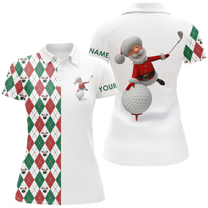 Funny Santa golfer Womens golf polo shirts custom argyle pattern Christmas golf gifts for ladies NQS6915