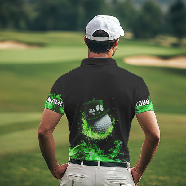 Personalized Green Flame Smoke Lucky clover golf polo shirts for men custom St Patrick Day golf shirts NQS9450