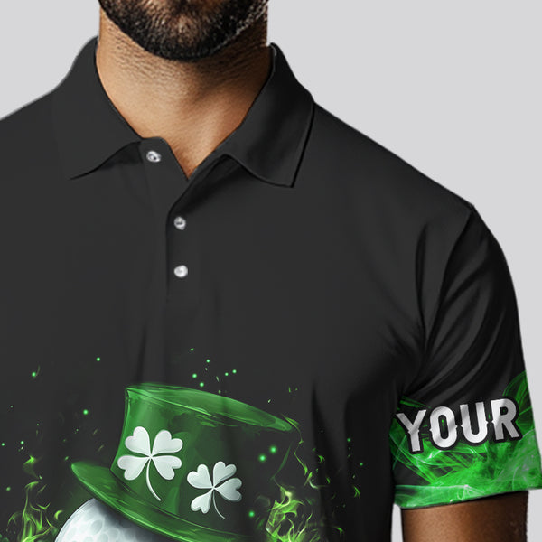 Personalized Green Flame Smoke Lucky clover golf polo shirts for men custom St Patrick Day golf shirts NQS9450