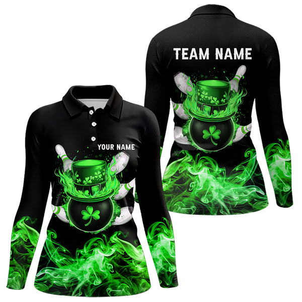 Green Flame Smoke Lucky clover Bowling Shirts For Women Custom St Patrick Day Bowling Team Jersey NQS9451