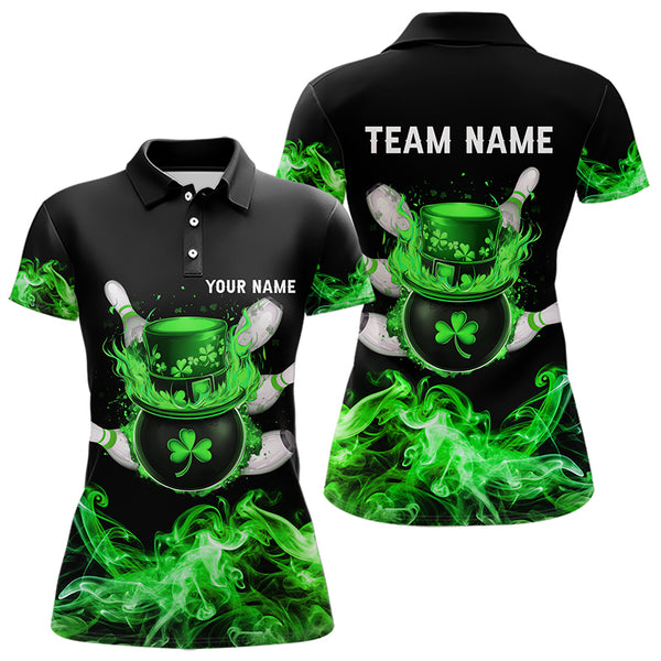 Green Flame Smoke Lucky clover Bowling Shirts For Women Custom St Patrick Day Bowling Team Jersey NQS9451