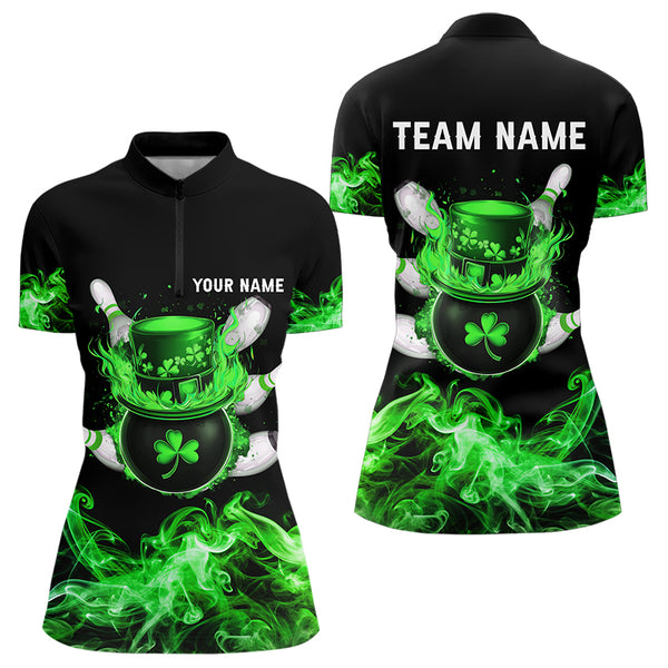 Green Flame Smoke Lucky clover Bowling Shirts For Women Custom St Patrick Day Bowling Team Jersey NQS9451