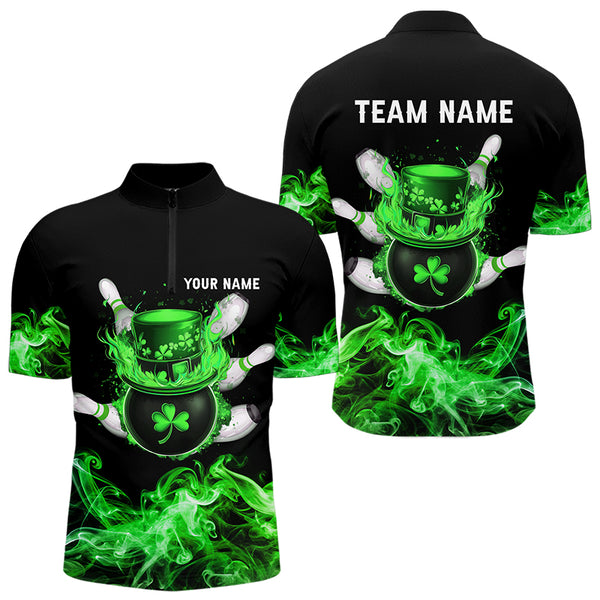 Green Flame Smoke Lucky clover Bowling Shirts For Men Custom St Patrick Day Bowling Team Jersey NQS9451