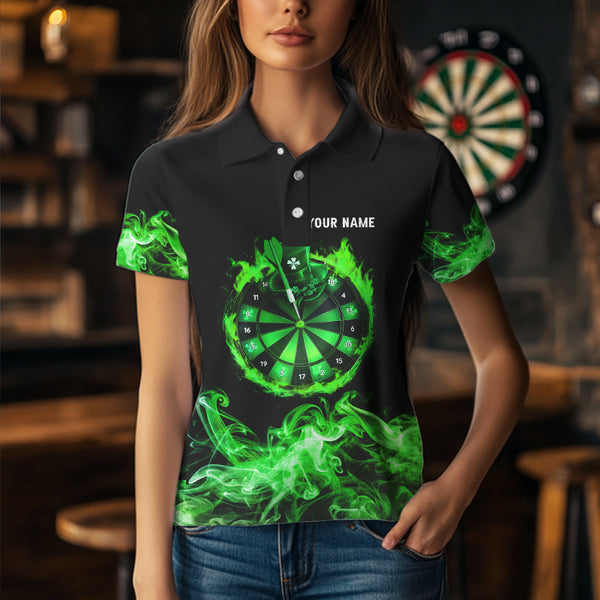 Green Flame Smoke Lucky clover Darts Shirts For Women Custom St Patrick Day Team Darts Jersey Outfit NQS9452