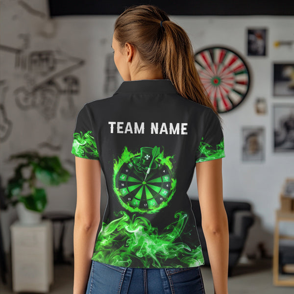 Green Flame Smoke Lucky clover Darts Shirts For Women Custom St Patrick Day Team Darts Jersey Outfit NQS9452