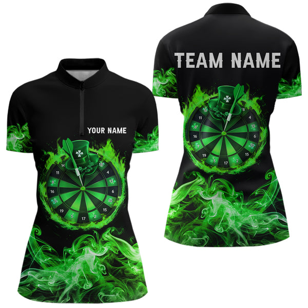 Green Flame Smoke Lucky clover Darts Shirts For Women Custom St Patrick Day Team Darts Jersey Outfit NQS9452