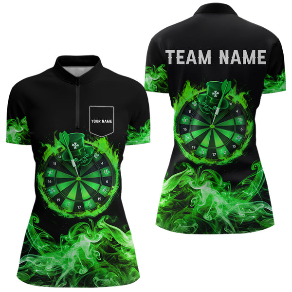 Green Flame Smoke Lucky clover Darts Shirts For Women Custom St Patrick Day Team Darts Jersey Outfit NQS9452