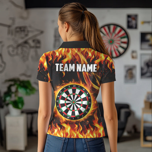 Flame Darboard Fire Pattern Custom Darts Polo, Quarter-Zip Shirts For Women Dart Team Jerseys NQS9459