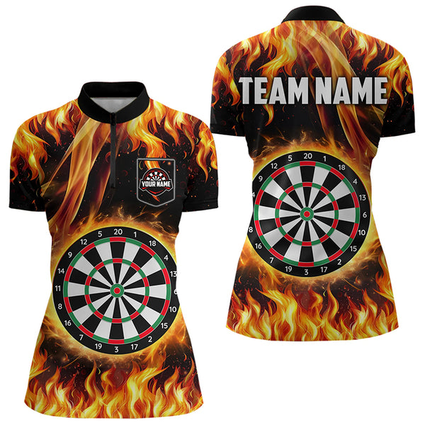Flame Darboard Fire Pattern Custom Darts Polo, Quarter-Zip Shirts For Women Dart Team Jerseys NQS9459