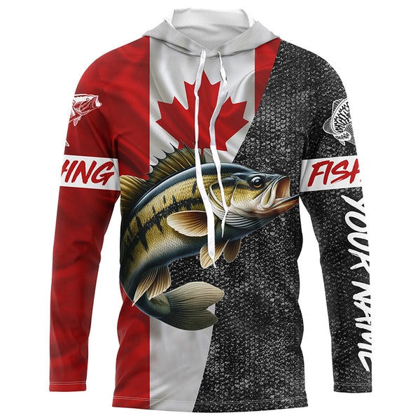 Canadian Flag Smallmouth Bass Fishing Custom long sleeve performance Fishing Shirts, Bass jerseys NQS5072