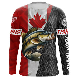 Canadian Flag Smallmouth Bass Fishing Custom long sleeve performance Fishing Shirts, Bass jerseys NQS5072