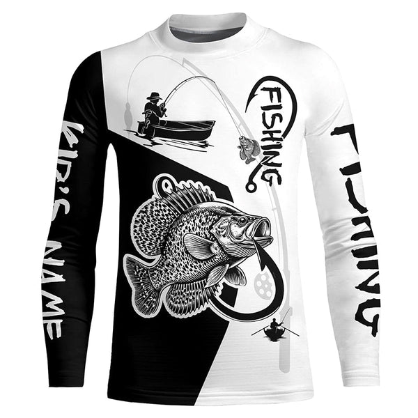 Black and White Crappie Fishing Custom Name UV Protection Fishing Apparel, Crappie Fishing Jerseys NQS334