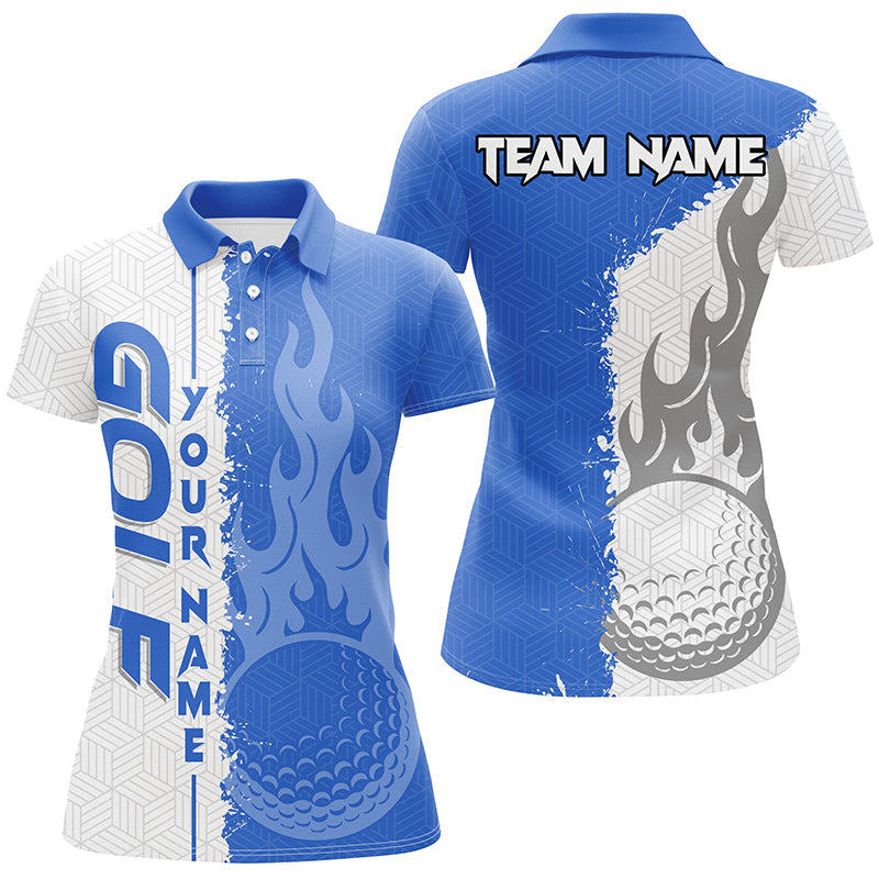 Blue and white flame golf ball custom Womens golf polo shirts, ladies golf tops for team NQS7543
