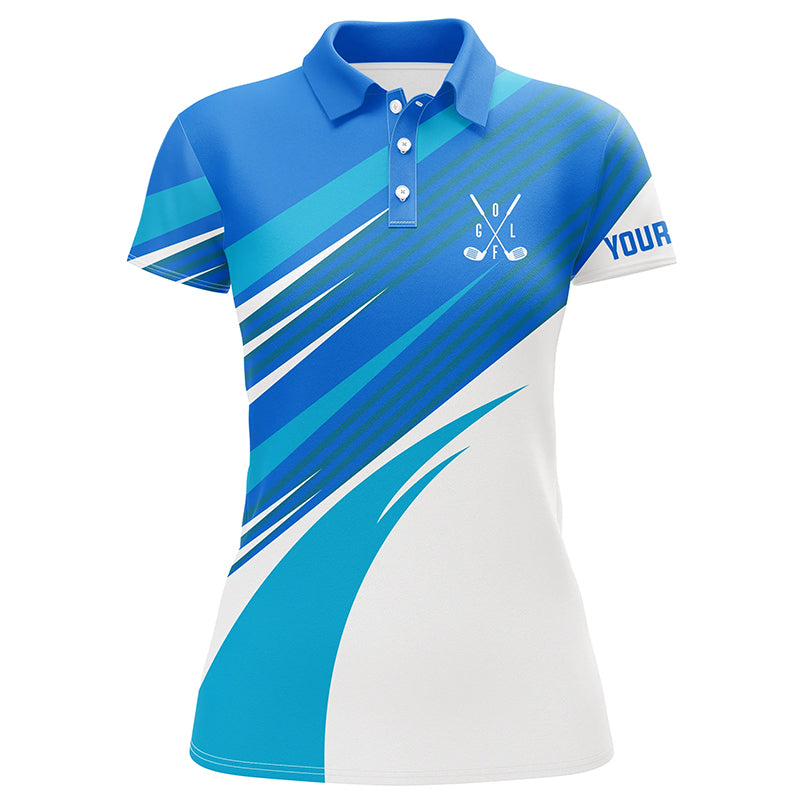 Blue and white Womens golf polo shirts custom golf tops for women, personalized golf gifts NQS7546