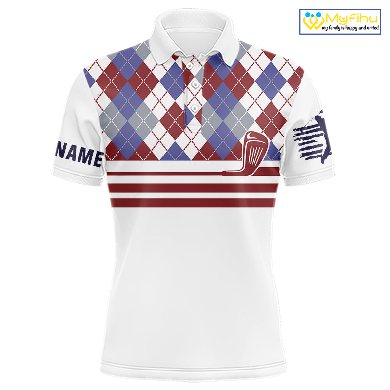Red, White and Blue argyle pattern golf clubs Mens Golf polo shirts Custom golf attire for men NQS10030