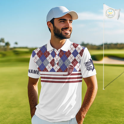Red, White and Blue argyle pattern golf clubs Mens Golf polo shirts Custom golf attire for men NQS10030