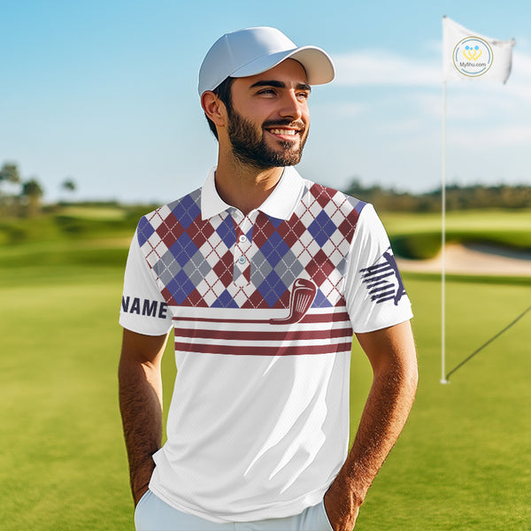 Red, White and Blue argyle pattern golf clubs Mens Golf polo shirts Custom golf attire for men NQS10030