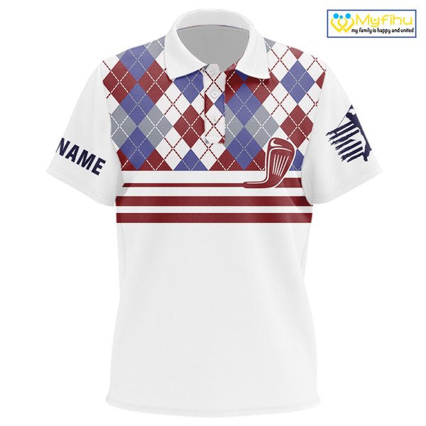 Red, White and Blue argyle pattern golf clubs Kid Golf polo shirts Custom golf attire for Kid NQS10030