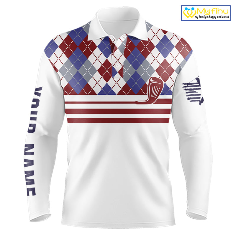 Red, White and Blue argyle pattern golf clubs Mens Golf polo shirts Custom golf attire for men NQS10030