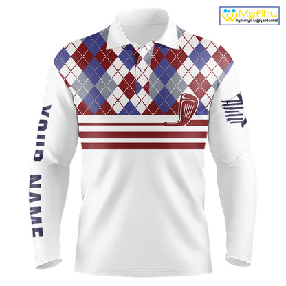 Red, White and Blue argyle pattern golf clubs Mens Golf polo shirts Custom golf attire for men NQS10030