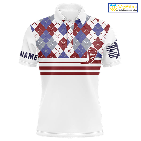 Red, White and Blue argyle pattern golf clubs Mens Golf polo shirts Custom golf attire for men NQS10030