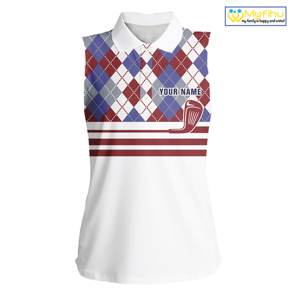 Red, White and Blue argyle pattern golf clubs Sleeveless Golf polo shirts Custom ladies golf attire NQS10030