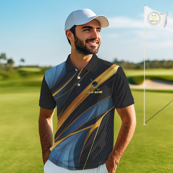 Blue and Gold Mens Golf polo shirts Custom Golf Outfit For Mens Team Golf shirts | Black NQS10033