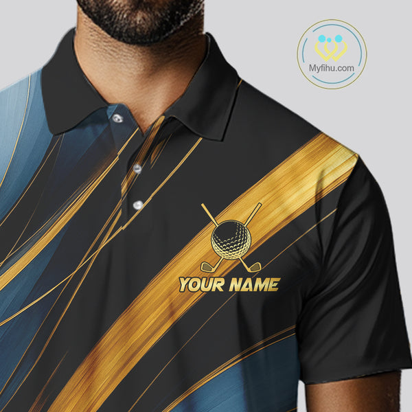 Blue and Gold Mens Golf polo shirts Custom Golf Outfit For Mens Team Golf shirts | Black NQS10033