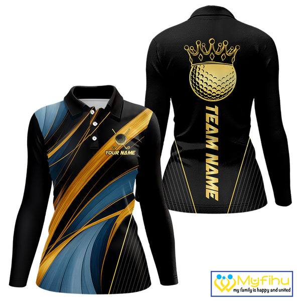 Blue and Gold Women Golf polo shirts Custom Golf Outfit For Ladies Team Golf shirt | Black NQS10033