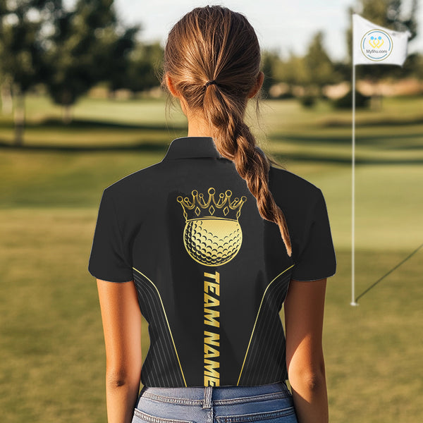 Blue and Gold Women Golf polo shirts Custom Golf Outfit For Ladies Team Golf shirt | Black NQS10033
