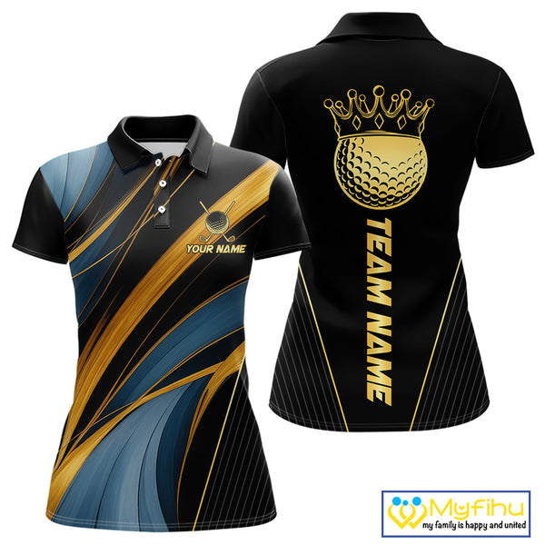 Blue and Gold Women Golf polo shirts Custom Golf Outfit For Ladies Team Golf shirt | Black NQS10033