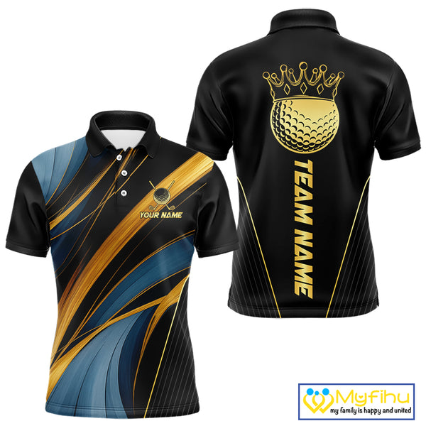 Blue and Gold Mens Golf polo shirts Custom Golf Outfit For Mens Team Golf shirts | Black NQS10033