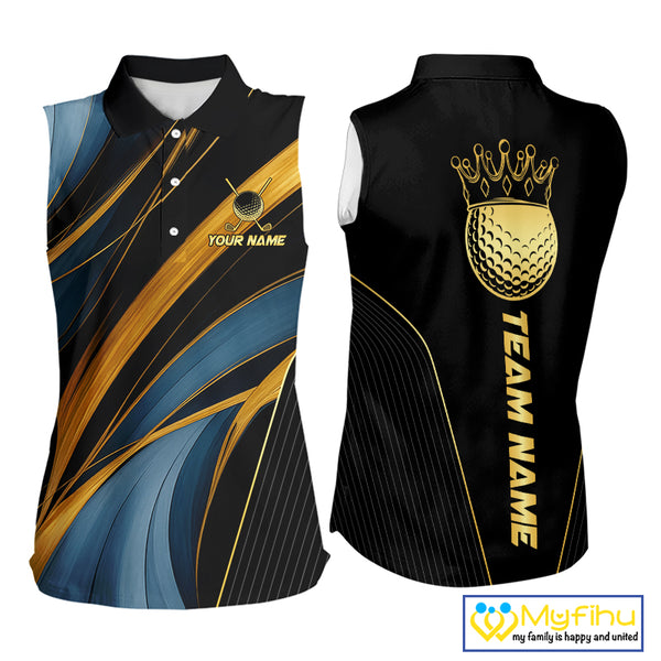 Blue and Gold Women Sleeveless Golf polo shirts Custom Golf Outfit For Ladies Team Golf shirt | Black NQS10033