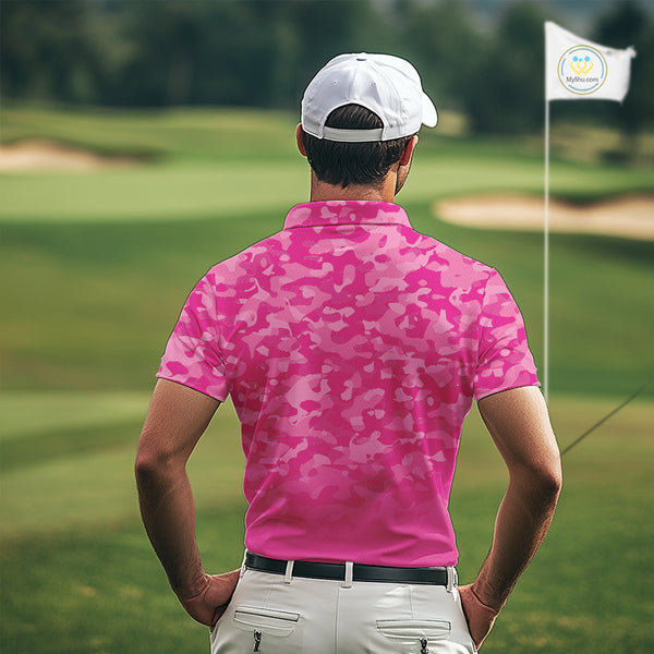 Breast Cancer Awareness golf shirts custom Mens golf polos shirts, pink camo ribbon golf shirts NQS10191