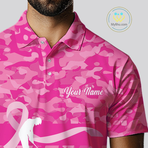 Breast Cancer Awareness golf shirts custom Mens golf polos shirts, pink camo ribbon golf shirts NQS10191