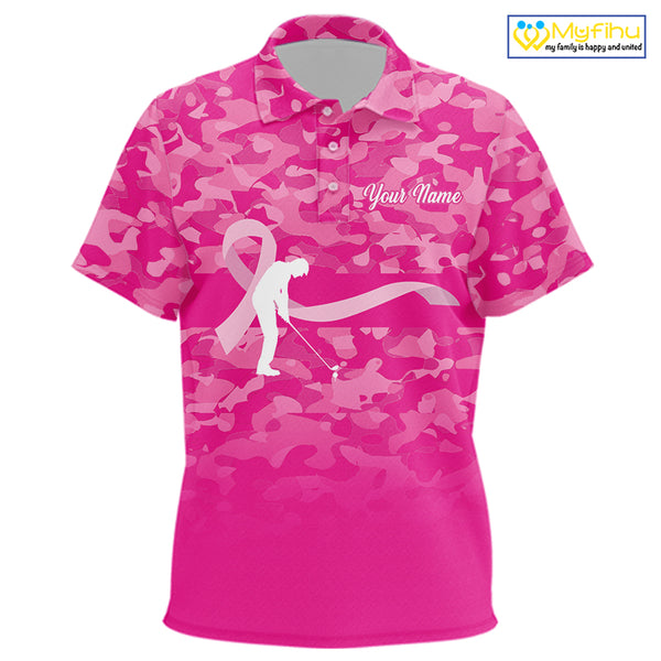 Breast Cancer Awareness golf shirts custom Kid golf polos shirts, pink camo ribbon golf shirts NQS10191