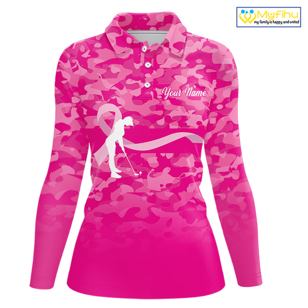 Breast Cancer Awareness golf shirts custom Women golf polos shirts, pink camo ribbon golf shirts NQS10191